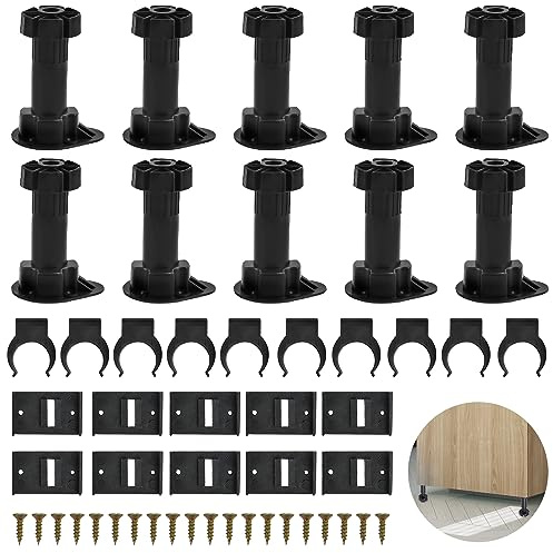 LANSKYLAN 10 Pcs Pied de Meubles Réglable 100-120mm Pied Meuble Cuisine Pieds de Meuble en Plastique Pied Caisson Cuisine Épais Pieds Cuisine Reglable avec Clips et Vis pour Armoire Placard Canapé