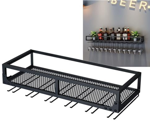 Weinregal Wand Metall mit Weinglashalter Flaschenregal Schmal Wine Rack Weinschrank Weinflaschenhalter Barschrank Bar Regal Getränkeregal Weinregal Klein Einfach Anzubringen für Bartheke Küche (Color
