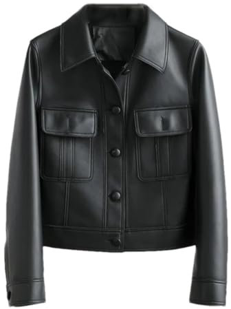 Hdhdeueh Damen Leder Bomber Jacken Motorrad Echt Schaffell Mäntel, Schwarz , 36