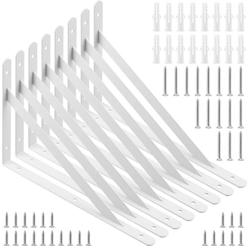 PUCSIQ 8 Stuck 25x16cm schwerlastträger winkel schwerlastkonsole,Regalwinkel Metal 90 Grad Regalträger Weiß Schwerlast Schwerlastträger mit Schrauben für Wandmontage Regalbrettern,Bücherregal, Weiß