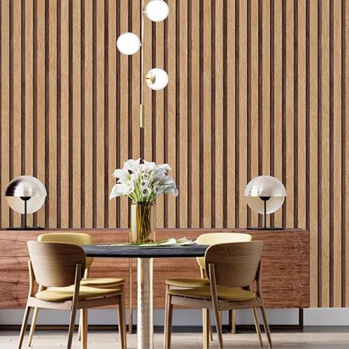 Camiraft Dark Oak Wood Slats Wallpaper Natural Wooden Slats Panelled Wallpaper 4 Roll Wooden Slat Wallpaper Wood Effect Modern Realism Contemporary Feature Wall,9.5 * 0.53M