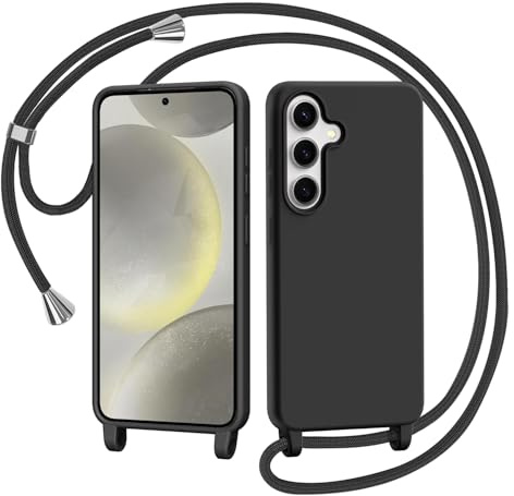 AOMYKE Handyhülle für Samsung Galaxy S24 Hülle mit Band, Handyband Samsung Galaxy S24 Hülle zum Umhängen Schutzhülle mit Kette Kordel Weich TPU Liquid Silikon Case, Schwarz