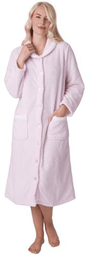 CAMILLE Bata De Casa De Vellón Súper Suave para Mujer - Bata De Baño Abotonada - Manga Larga Y Bolsillos Laterales para Máxima Comodidad Y Calidez 46-48 Pink