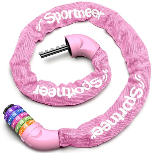 Sportneer Fahrradschloss, Zahlenschloss mit Zahlen und hoher Sicherheitsstufe Kettenschlösser Fahrrad 5-stellige Rückstellbar Radabsperrung mit Kette aus Gehärtetem Stahl 6 MM x 100/110/120CM