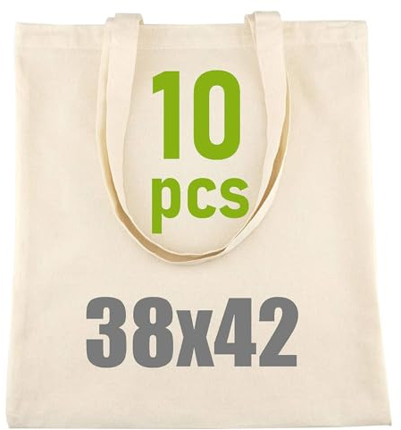 Adri Stofftasche zum Bemalen, Baumwolle mit langen Griffen, 38 x 42 cm, 144 g/m², groß, wiederverwendbar, beige, 1 cm x 38 cm x 42 cm