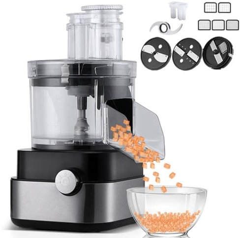 Hydravex Cortador de Verduras eléctrico de 600 W, Cortador de Alimentos Multifuncional 4 en 1 con Carne molida/Cortada en Cubitos/rallada/Rebanada, moldes para Cortar en Cubitos de 6/8/10/13/15 mm