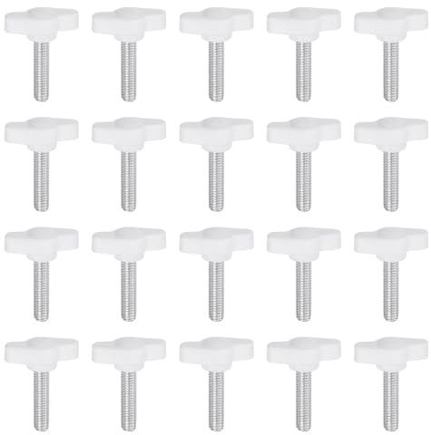 QUARKZMAN 20 Stück Rändelschrauben mit T Flügelknöpfe M6 x 25mm Kunststoff T-Kopf Gewindebolzen Klemmschraube Flügelschraube Haltegriffe 27mm Klemmknopf Daumenschrauben für Maschine, Weiß