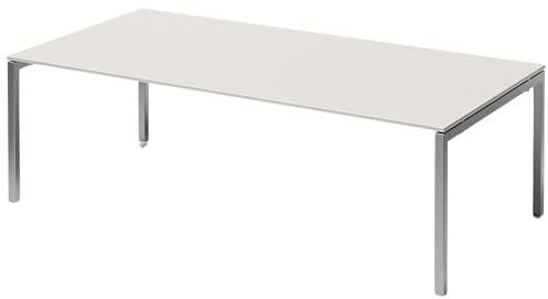 Bisley Cito Konferenztisch höhenverstellbar 240x120 cm, Tischplatte in Grauweiß, U-Gestell in Silber - Besprechungstisch & Meetingtisch, großer Chef Schreibtisch XXL-Tisch