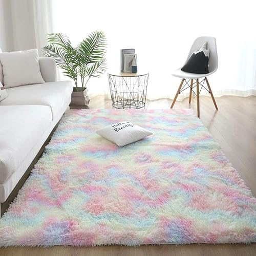 Nyescasa Hochflor Teppich Langflor Wohnzimmer Modern Flauschig Rechteckig Teppich für Wohnzimmer Kinderzimmer Schlafzimmer Flur Läufer Regenbogen Shaggy 80x160cm Dickere Ausführung