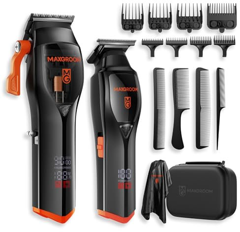 MAXGROOM Haarschneidemaschine Profi Set Mit 9000 U/min Magnetisch Schwebender Motor,Clipper Haarschneider Herren DLC Klingen,Sanfter Trimmer 0 mm, Akku Hair Trimmer for Men,Barttrimmer Herren