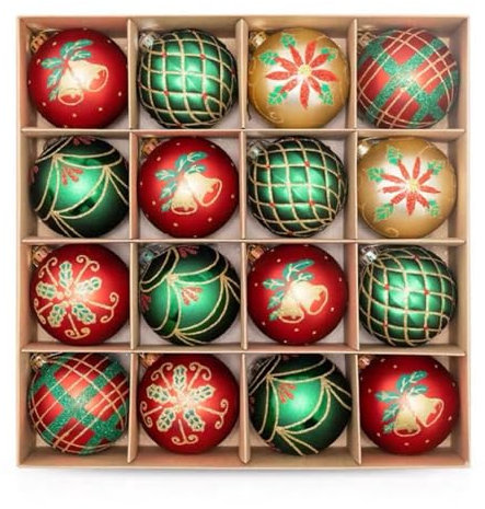 Xmas Baubles,16 Pieces 6cm Red Gold and Green Christmas Tree Baubles Christmas Hanging Ball Ornaments Decor Xmas Tree Decorations Shatterproof Balls Seasonal Decorative Winter Holiday Party Home