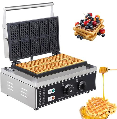 1550W Commercial Waffle Maker, 10 PCS Rectangle Waffle Baker Machine, Nonstick Waffle Maker Machine, with Temperature and Time Control, Cool Touch Handle, for Home, Restaurant and Snack Bar
