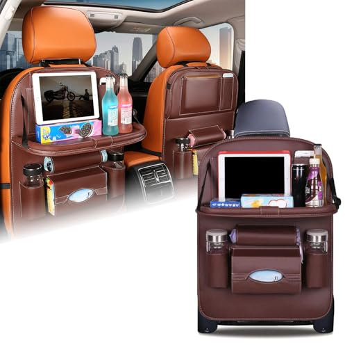 ZDHXZYQ Auto Rückenlehnenschutz für Mercedes-Benz GLE-Klasse AMG GLE 63S V167 AMG GLE 53 C167 AMG, Auto Organizer mit Faltbarer Tischablage, Wasserdicht Multifunktionale Aufbewahrungstasche,C-Brown
