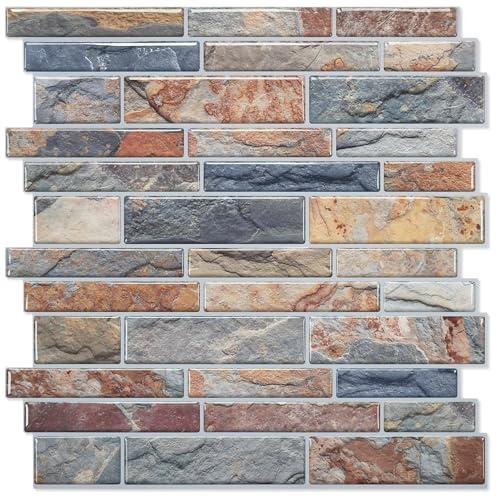 STICKGOO Thicker Design Peel and Stick Tile Backsplash, 12”×12” Stick on Backsplash for Kitchen, Self Adhesive Tile Stickers for Kitchen Backsplash and Bathroom(10 Sheets, Vintage Stone)