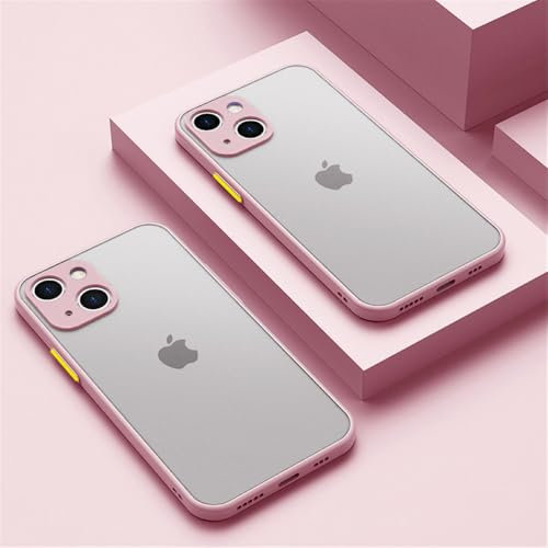 JZFDCLF Custodia opaca antiurto per iPhone 16 15 14 13 12 11 Pro Max XR XS 8 Plus SE Mini custodia rigida in silicone di lusso trasparente, rosa, per iPhone 15Plus