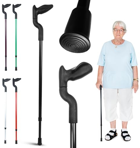 Gehstock Orthopädisch mit anatomischem Griff für Herren und Damen, 9-stufig verstellbar, Mobilitätshilfe Spazierstock ergonomisch für Senioren, medizinischer Handgriff