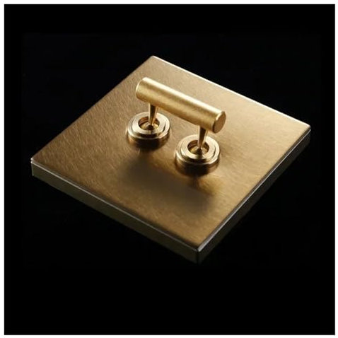 Hohota Interruptor de palanca de luz de pared for mejoras del hogar, 1-4 entradas, 2 vías, palanca de latón Retro, interruptor de Panel dorado champán de acero inoxidable(1-Gang 3 Way Switch)