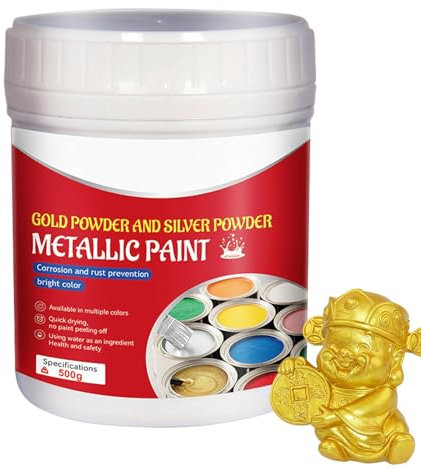 Goldfarbe, 500 ml Goldfarbe zum Basteln, flüssige goldene Holzfarbe, vielseitige Kunst- und Bastelfarbe für Holz, Metall, Putz, Wände, Projekte, Malbedarf für Künstler, Bastelliebhaber