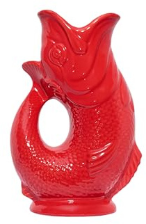 The Original Gluggle Jug - Red Glug Jug in L, 22cm 0.6L - Gug Glug Fish Shaped Jug - Decorative Glugging Water, Cocktail, Wine & Gin Pitcher, Decanter or Vase - Hand Made in Britain