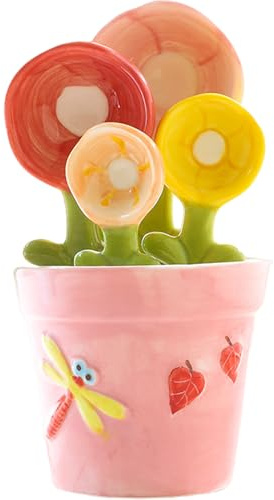 1 Set Flower Measuring Spoons, Ceramic Cactus Measuring Spoons Set In Pot, Decorative Flower Measuring Ladles and Cup Set, Cute Measuring Ladles for Home, Style 2