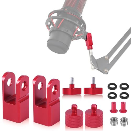 BOXOB 2 Ensemble Adaptateurs de Montage de Microphone en Métal, pour Support de Microphone Hyperx Quadcast & Bras de Flèche avec Adaptateur de Vis 3/8 ou 1/4 Accessoire de Remplacement (Rouge)