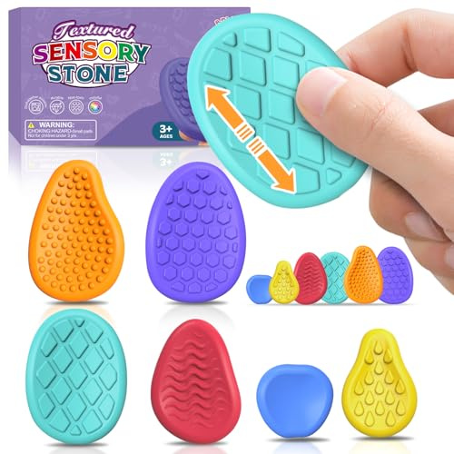 BDwing Giocattoli Sensoriali in Silicone, 6 Pezzi Pietre Antistress per Dita, Giocattolo Relax per Bambini e Adulti, Ideale per ADHD e Autismo