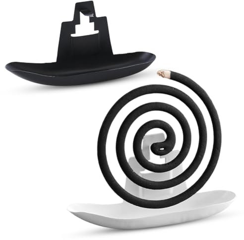 Soporte en forma de espiral de mosquitos, 2 piezas de soporte en espiral de mosquitos, soporte para bobina de mosquitos con caja de incienso para interior y exterior, soporte portátil para ahumado