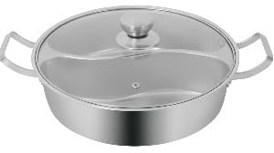 Divided Hot Pot - 12.6/13.4in 304 Stainless Steel Shabu Shabu Pot with Tempered Glass Lid, Compatible with Gas, Induction, Electric Ceramic Hobs (13.4in)
