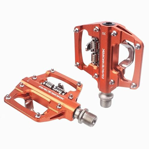 HESHUWEN Fahrradpedale MTB Klickpedale Selbstsichernde CNC-Aluminiumlegierung DU-Lager Doppelte Flache Plattform Mountainbike-Fahrradpedale MTB Pedale(Orange)
