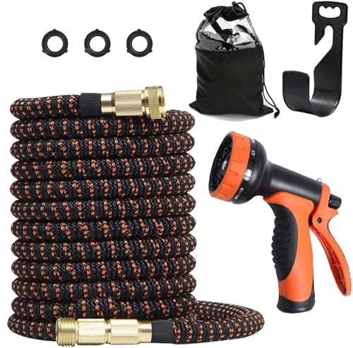 Expandable Garden Hose 100ft, Flexible Water Hose with 8 Function Spray Nozzle with 40 Layers of Innovative Nano Rubber, No Kink Leak-Proof (100FT)