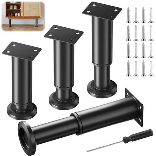 BREANIFULL 4 stycken höjdjusterbara möbelfötter, 13–18 cm, svart, kolstål, modern, rak, kvadratisk, för alla typer av möbler