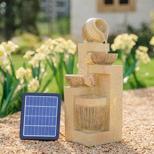 Warmiehomy Solar Powered Water Feature, 4 Tier Cascading Waterfall Solar Water Feature Decor Garden Ornament Fountain with LED Lights, 19 x 19 x 51cm Size Garden Fountains and Water Features Outdoor