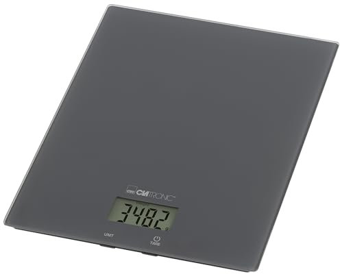 Clatronic® Küchenwaage digital | hohe Präzision | 1g Schritte | bis zu 5kg | Zuwiegefunktion | stabiles Glas | gr, lb:oz, ml + Cup Einheit | digitale Küchenwaage | Waage Küchenwaage KW 3820 grau