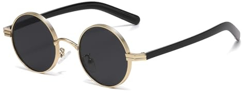 LJCZKA Lunettes de Soleil Ronde Vintage pour Homme Femme, Lunette de Soleil Petit Rond en Metal Lunettes Retro Protection UV400