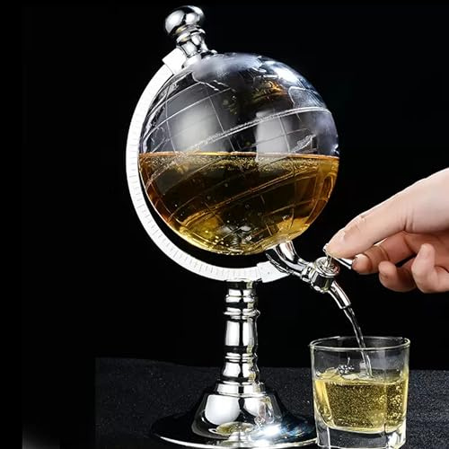 eBoutik - Sparkling Glass Globe World Map 700ml Whiskey Decanter Set - Whiskey, Cocktails, Bourbon Liquor & Wine - Gift for Men for Christmas - Xmas Stocking Filler for Him