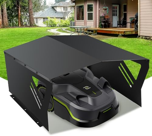 Jiubiaz Mähroboter Garage, Sonnen und regengeschützte Garage für Rasenmähroboter,Regenhaus für Mähroboter aus verzinktem Material,Robotermäher Garage,78x60x34cm,Schwarz