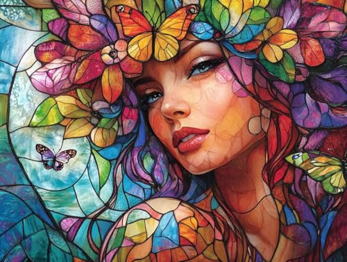 Diamond Painting Mujer Mariposa Pintura Diamante, 5D Diamond Painting Kit Completo, DIY Full Drill Cuadros de Diamantes Punto de Cruz Kit, Manualidades Adultos Niños Regalos Decoración 100x200cm C-870