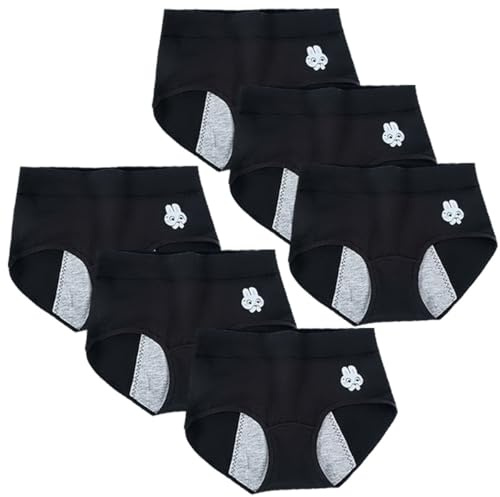 AOOPOO 6 Pack Girls Menstrual Period Pants Teenager, Soft Cotton Heavy Flow Menstrual Briefs Leak-Proof High-waisted Knickers Underwear Briefs for Teenage Girls 8-18 Years