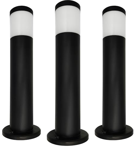 FactorLED 3PCs Balizas de Jardín Exterior LED 57cm Cilíndricas, 9W, 900Lm, Bolardo para Caminos, Inoxidable, IP65 Impermeable, Negro, 5CCT Luz Seleccionable, Casquillo E27, Diseño Moderno