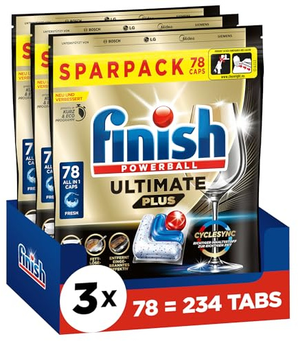Finish Ultimate Plus Fresh Spülmaschinentabs - Geschirrspültabs für intenive Reinigung, Fettlösekraft und Glanz - Sparpack mit 234 Tabs (3 x 78 Tabs)