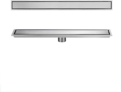 Duschrinne sehr Flach Edelstahl, Bodenablauf Badezimmer Ablaufrinne Duschablauf Duschabfluss mit Unsichtbarem Aussehen for Küche Bad WC Balkon(Size:10x60cm,Color:silbrig)