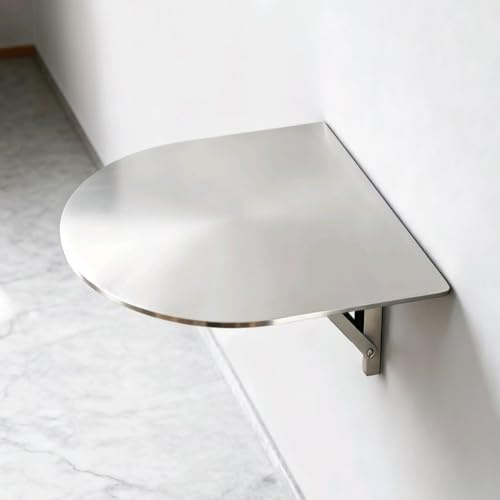 QSPNVFB Halbrund Wandhalterung Edelstahl Bar-Klapptisch Kleiner Hängetisch 30cm Schwimmend Esstische Für Balkon Esszimmer Arbeitszimmer KüChe(Silver)