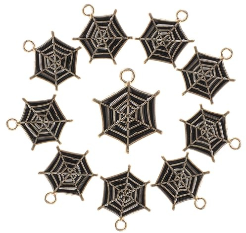 Veemoon 10 Stück Spinnennetz Anhänger Schwarz Bastelanhänger aus Emaille als Abstandshalter für Armbänder und Halsketten Selbstgemacht Schmuckzubehör für Damen Schmuckherstellung Zubehör