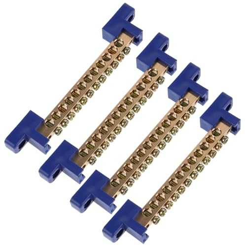 Toddmomy Lot de 4 Barrettes de Terre en Cuivre et Plastique, 12 Trous, Positions de Bornes, pour Boîte de Distribution Électrique, Installation Rapide et Robuste