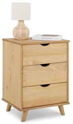 IDIMEX Nachttisch Jalisco mit 3 Schubladen, gebeizt/gewachst – Nachtkommode aus Kiefer Massivholz, skandinavisches Design mit konisch geformten Holzfüßen, Stauraum für Schlafzimmer & Kleinmöbel