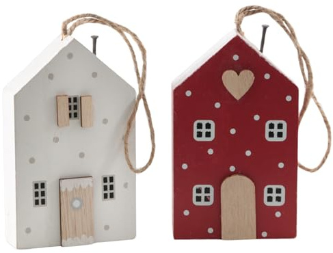 Logbuch-Verlag - Set di 2 casette sospese in legno MDF, 6,2 x 10,5 cm, colore: rosso/bianco