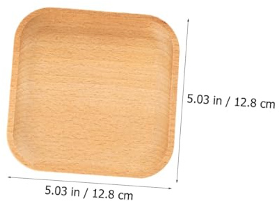 VICASKY Piccolo Vassoio Da Dessert in Legno Di Faggio Naturale 12,8x12,8 Cm, Sottovaso Per Frutta Bordi Lisci, Accessorio Cucina Per Intrattenimento Informale e Decorazione Casa