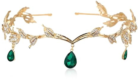 fshxj Elfenkrone,Vintage Strass Diadem,Elfen Waldfee Feen Kopfschmuck,Elfe Haarschmuck Krone,Schmuck Efeu GrüN Stirnband,Costume Elfenkrone Haarreif,Strass Diademe Fairy Form GrüNe