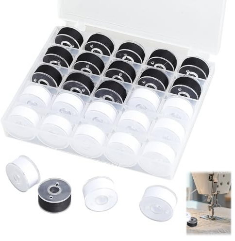 TMZELOA Filo da Cucito Nero e Bianco Set 25 Pezzi, Filo in Poliestere per Macchina da Cucire, Bobine 45 m con Scatola di organizzazione, Accessori Cucito per Uso Domestico