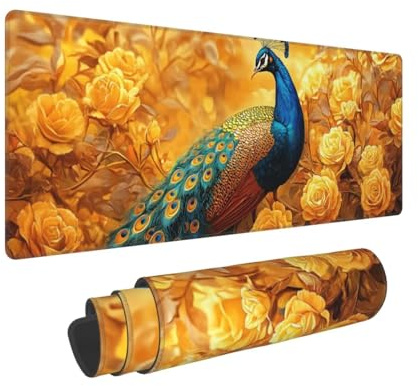 Alfombrilla Ratón XXL Gaming 1400x600x3mm,Grande Alfombrilla Ratón Amarillo Patrón Mouse Pad Gaming,Tapete Rato Flor Impermeable y Antideslizante Base de Goma para Decoracion Escritorio Hogares 0E-498